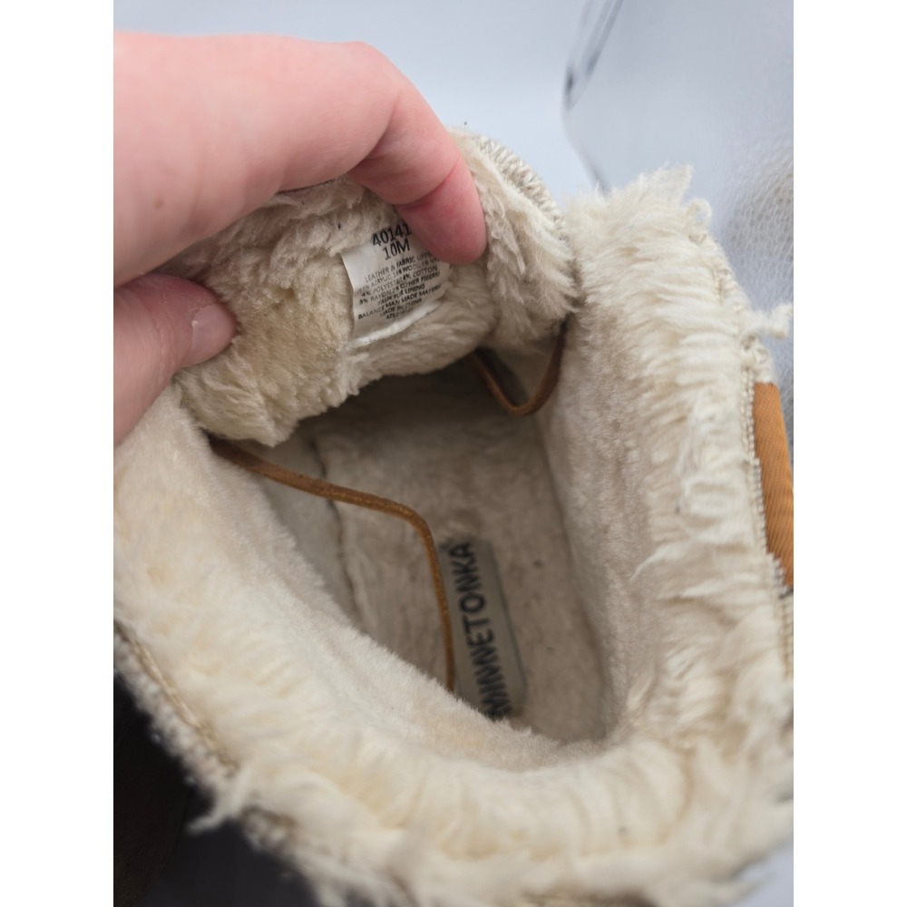 Minnetonka Women's Torrey 10 Tan Knit Suede Moccasin Ankle Boots Faux Fur Lined - Picture 11 of 12